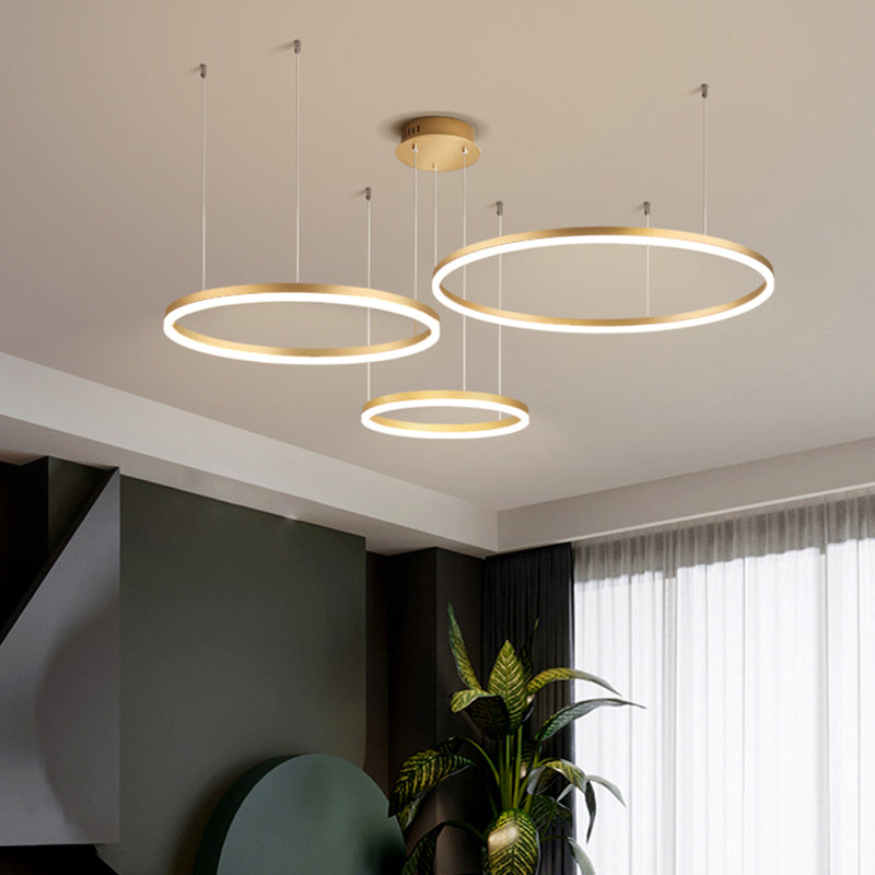 Aluminum Circular LED Pendant Lamp Simplicity LED Chandelier Light Fixture for Living Room Clearhalo 'Ceiling Lights' 'Chandeliers' 'Modern Chandeliers' 'Modern' Lighting' 2384881