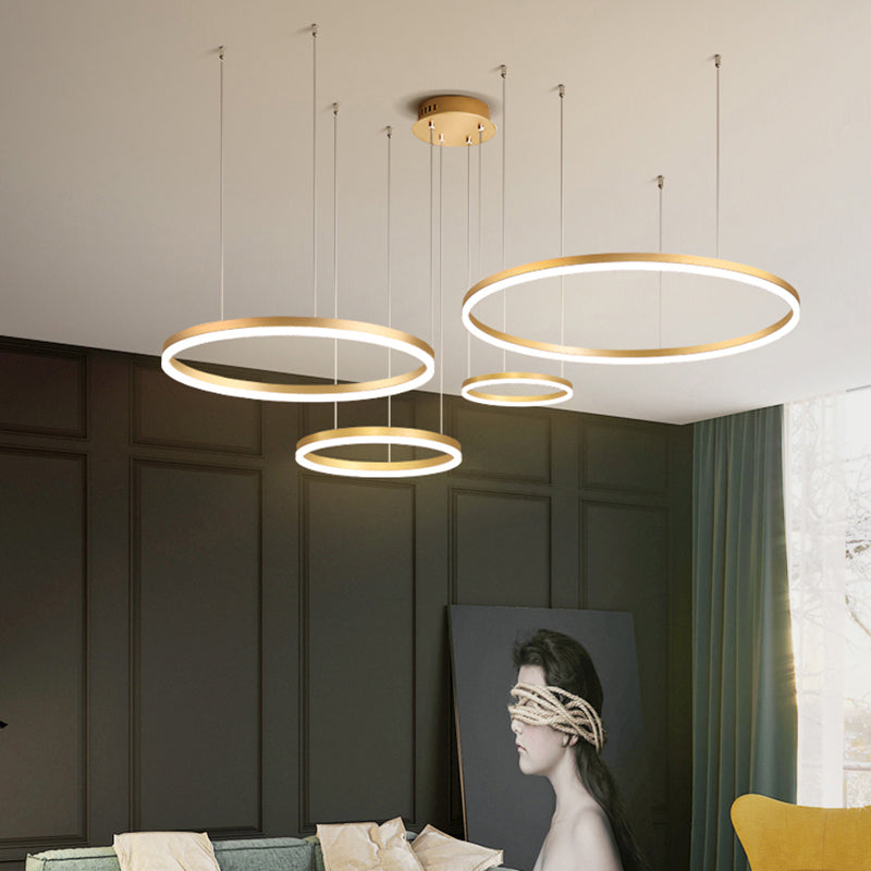 Aluminum Circular LED Pendant Lamp Simplicity LED Chandelier Light Fixture for Living Room Clearhalo 'Ceiling Lights' 'Chandeliers' 'Modern Chandeliers' 'Modern' Lighting' 2384883