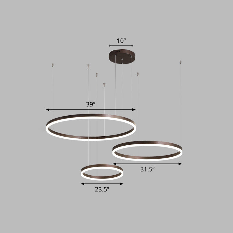 Aluminum Circular LED Pendant Lamp Simplicity LED Chandelier Light Fixture for Living Room Coffee 39.5" White Clearhalo 'Ceiling Lights' 'Chandeliers' 'Modern Chandeliers' 'Modern' Lighting' 2384892