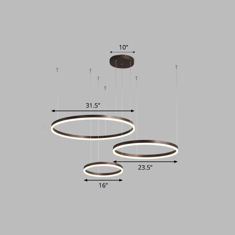 Aluminum Circular LED Pendant Lamp Simplicity LED Chandelier Light Fixture for Living Room Coffee 31.5" White Clearhalo 'Ceiling Lights' 'Chandeliers' 'Modern Chandeliers' 'Modern' Lighting' 2384894