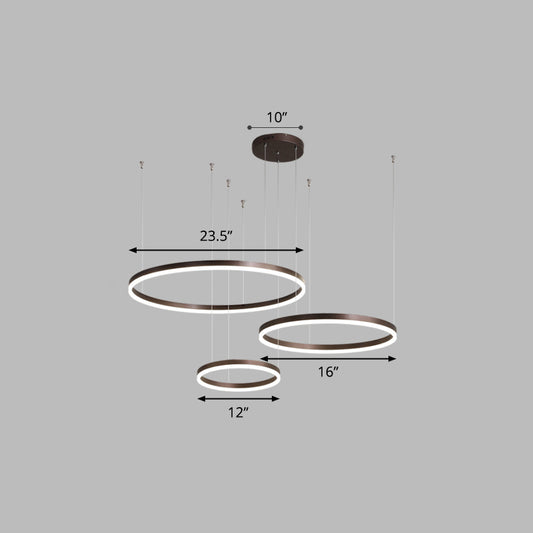 Aluminum Circular LED Pendant Lamp Simplicity LED Chandelier Light Fixture for Living Room Coffee 23.5" White