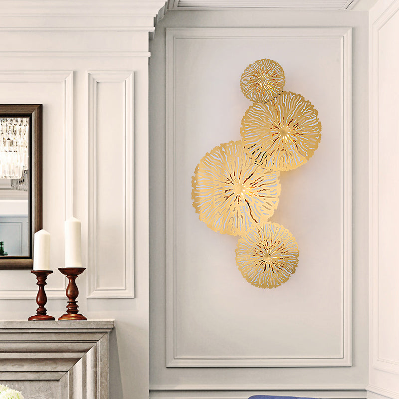 Artistic 4-Bulb Sconce Light Fixture Gold Lotus Leaf Wall Mount Lamp with Metal Shade Clearhalo 'Cast Iron' 'Glass' 'Industrial' 'Modern wall lights' 'Modern' 'Tiffany' 'Traditional wall lights' 'Wall Lamps & Sconces' 'Wall Lights' Lighting' 2384904