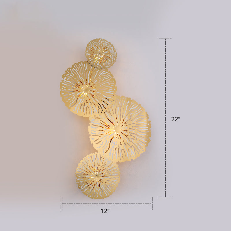 Artistic 4-Bulb Sconce Light Fixture Gold Lotus Leaf Wall Mount Lamp with Metal Shade Gold Right Clearhalo 'Cast Iron' 'Glass' 'Industrial' 'Modern wall lights' 'Modern' 'Tiffany' 'Traditional wall lights' 'Wall Lamps & Sconces' 'Wall Lights' Lighting' 2384905