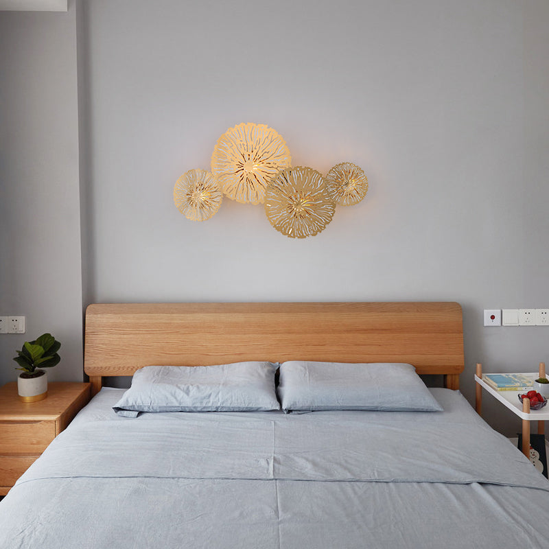 Artistic 4-Bulb Sconce Light Fixture Gold Lotus Leaf Wall Mount Lamp with Metal Shade Clearhalo 'Cast Iron' 'Glass' 'Industrial' 'Modern wall lights' 'Modern' 'Tiffany' 'Traditional wall lights' 'Wall Lamps & Sconces' 'Wall Lights' Lighting' 2384909