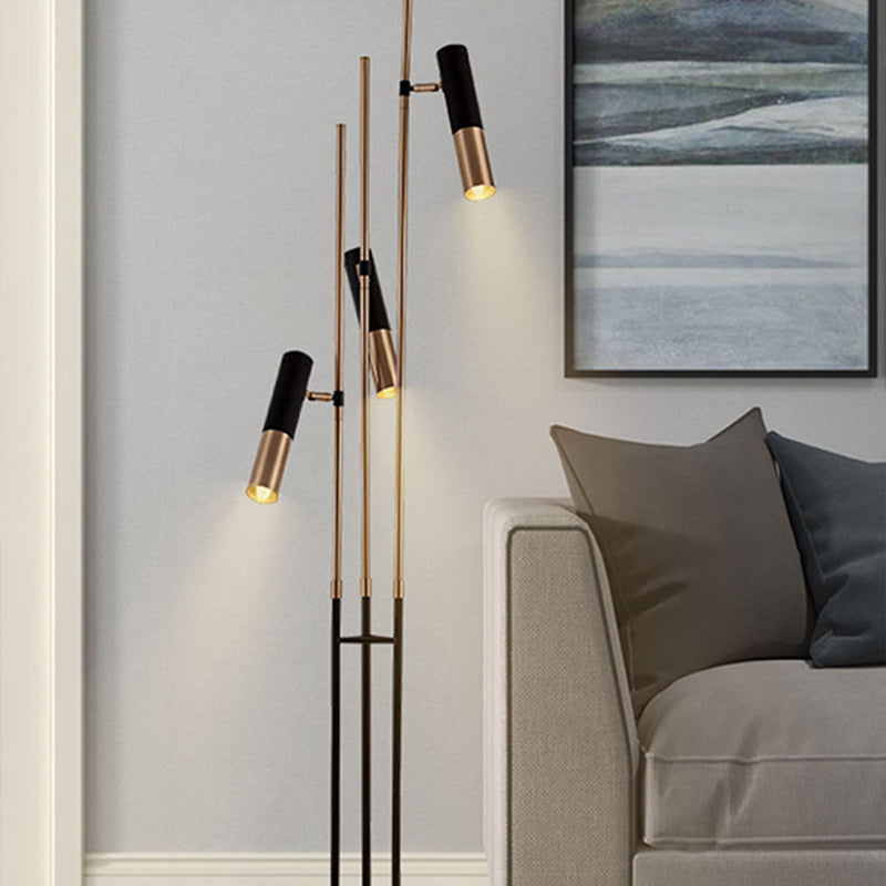 Postmodern 3 Lights Floor Lamp Gold and Black Tubular Spotlight with Metal Shade Clearhalo 'Floor Lamps' 'Lamps' Lighting' 2384932