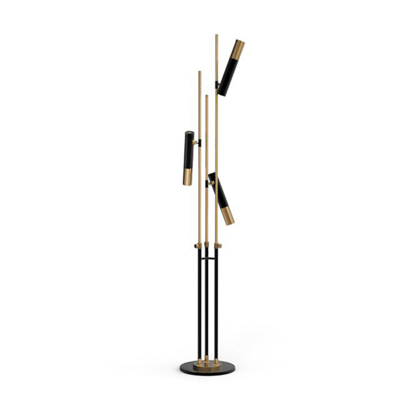 Postmodern 3 Lights Floor Lamp Gold and Black Tubular Spotlight with Metal Shade Gold-Black Clearhalo 'Floor Lamps' 'Lamps' Lighting' 2384933