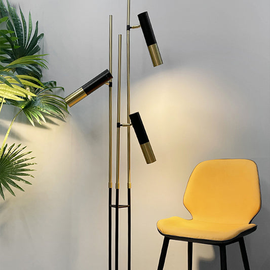 Postmodern 3 Lights Floor Lamp Gold and Black Tubular Spotlight with Metal Shade Clearhalo 'Floor Lamps' 'Lamps' Lighting' 2384934