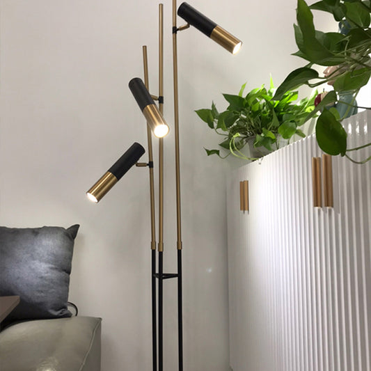 Postmodern 3 Lights Floor Lamp Gold and Black Tubular Spotlight with Metal Shade Clearhalo 'Floor Lamps' 'Lamps' Lighting' 2384935