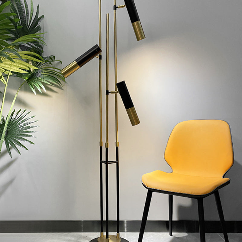 Postmodern 3 Lights Floor Lamp Gold and Black Tubular Spotlight with Metal Shade Clearhalo 'Floor Lamps' 'Lamps' Lighting' 2384936