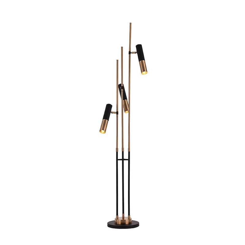 Postmodern 3 Lights Floor Lamp Gold and Black Tubular Spotlight with Metal Shade Clearhalo 'Floor Lamps' 'Lamps' Lighting' 2384937