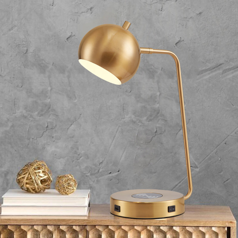 Rotating Dome Table Light Minimalist Metal 1 Head Gold Night Lamp with Wireless Charger Base Clearhalo 'Lamps' 'Table Lamps' Lighting' 2384956