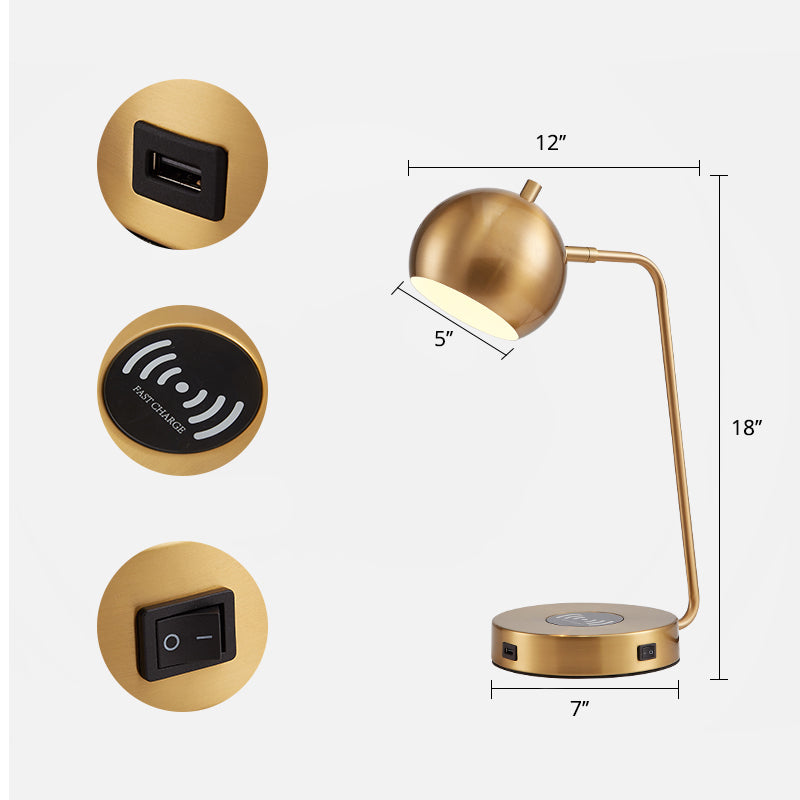 Rotating Dome Table Light Minimalist Metal 1 Head Gold Night Lamp with Wireless Charger Base Gold Rechargeable Clearhalo 'Lamps' 'Table Lamps' Lighting' 2384957