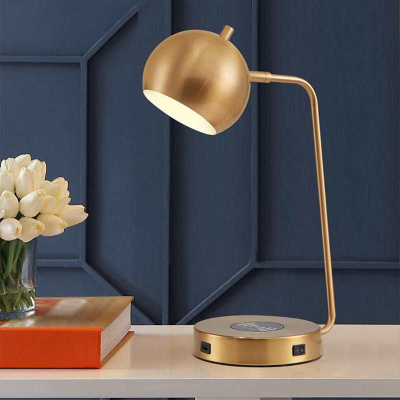 Rotating Dome Table Light Minimalist Metal 1 Head Gold Night Lamp with Wireless Charger Base Clearhalo 'Lamps' 'Table Lamps' Lighting' 2384958