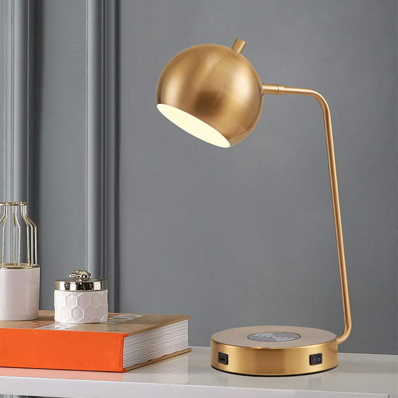 Rotating Dome Table Light Minimalist Metal 1 Head Gold Night Lamp with Wireless Charger Base Clearhalo 'Lamps' 'Table Lamps' Lighting' 2384959