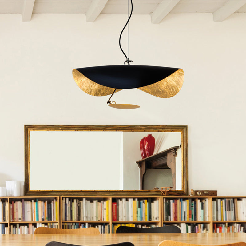 Designer 1-Bulb Pendant Lamp Hat Shaped Ceiling Hang Light with Metal Shade for Restaurant Gold-Black Clearhalo 'Ceiling Lights' 'Chandeliers' 'Modern Chandeliers' 'Modern' Lighting' 2384980