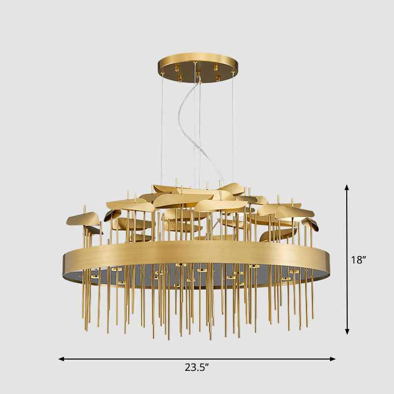 Gold Leaf Shaped Suspension Lighting Post-Modern Stainless Steel Chandelier for Dining Room Gold Round Canopy Clearhalo 'Ceiling Lights' 'Chandeliers' 'Modern Chandeliers' 'Modern' Lighting' 2384986