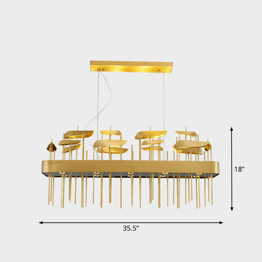 Gold Leaf Shaped Suspension Lighting Post-Modern Stainless Steel Chandelier for Dining Room Gold Linear Canopy Clearhalo 'Ceiling Lights' 'Chandeliers' 'Modern Chandeliers' 'Modern' Lighting' 2384987