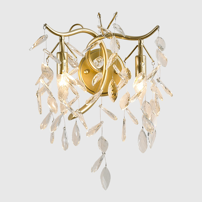 2-Light Foliage Wall Sconce Traditional Champagne K9 Crystal Wall Light Fixture for Bedroom Clearhalo 'Wall Lamps & Sconces' 'Wall Lights' Lighting' 2384994