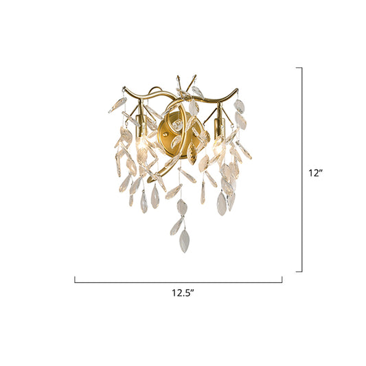 2-Light Foliage Wall Sconce Traditional Champagne K9 Crystal Wall Light Fixture for Bedroom Clearhalo 'Wall Lamps & Sconces' 'Wall Lights' Lighting' 2384996