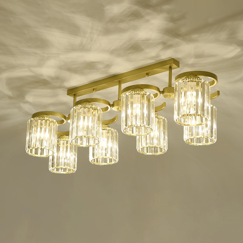 Brass Finish Semi Flush Light Simple Style Crystal Cylindrical Ceiling Mount Light for Living Room 8 Brass Clearhalo 'Ceiling Lights' 'Close To Ceiling Lights' 'Close to ceiling' 'Semi-flushmount' Lighting' 2385013