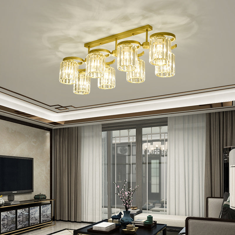 Brass Finish Semi Flush Light Simple Style Crystal Cylindrical Ceiling Mount Light for Living Room Clearhalo 'Ceiling Lights' 'Close To Ceiling Lights' 'Close to ceiling' 'Semi-flushmount' Lighting' 2385014