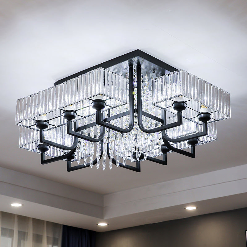 Contemporary Rectangle Ceiling Light Prismatic Crystal Living Room Semi Flush Mount Light in Black Clearhalo 'Ceiling Lights' 'Close To Ceiling Lights' 'Close to ceiling' 'Semi-flushmount' Lighting' 2385026