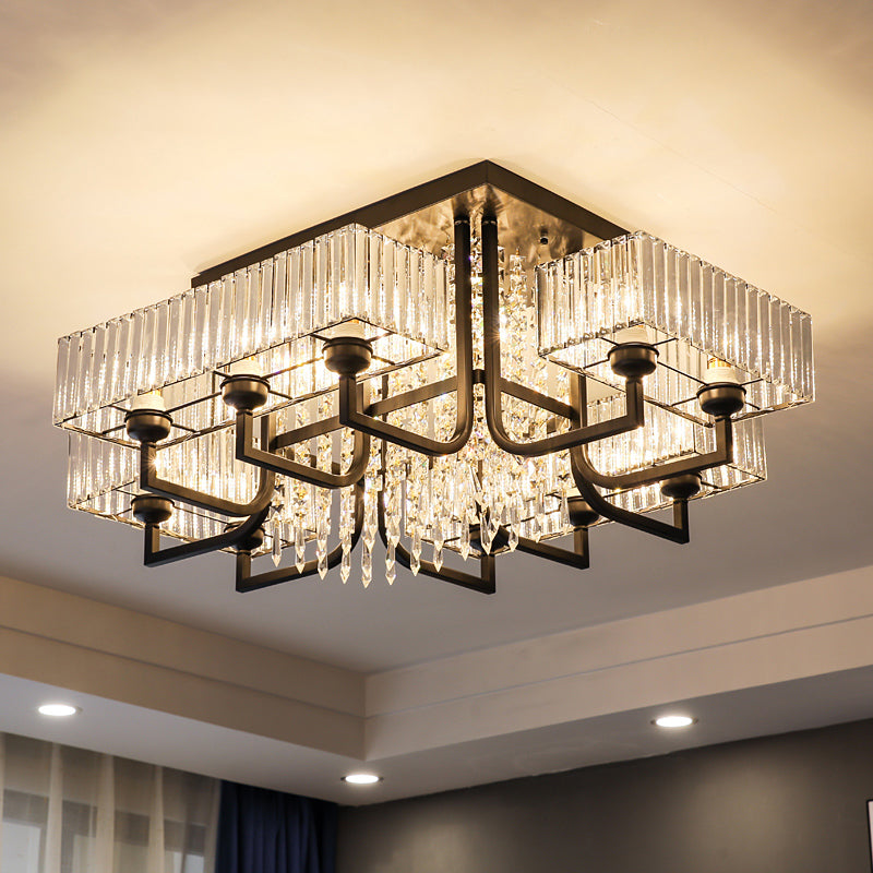 Contemporary Rectangle Ceiling Light Prismatic Crystal Living Room Semi Flush Mount Light in Black Clearhalo 'Ceiling Lights' 'Close To Ceiling Lights' 'Close to ceiling' 'Semi-flushmount' Lighting' 2385029