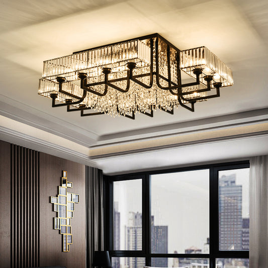 Contemporary Rectangle Ceiling Light Prismatic Crystal Living Room Semi Flush Mount Light in Black Clearhalo 'Ceiling Lights' 'Close To Ceiling Lights' 'Close to ceiling' 'Semi-flushmount' Lighting' 2385031