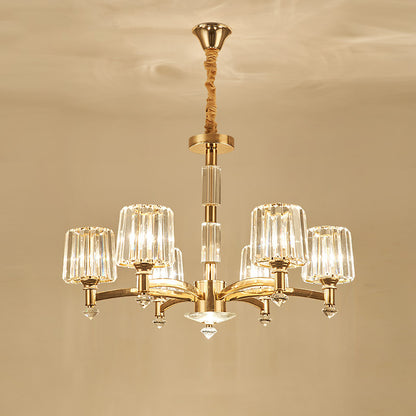 Cylindrical Living Room Chandelier Clear Crystal Modernism Hanging Light in Brass 6 Brass Clearhalo 'Ceiling Lights' 'Chandeliers' Lighting' options 2385051_0651718b-61e6-4d9b-ac0a-33083c79364a
