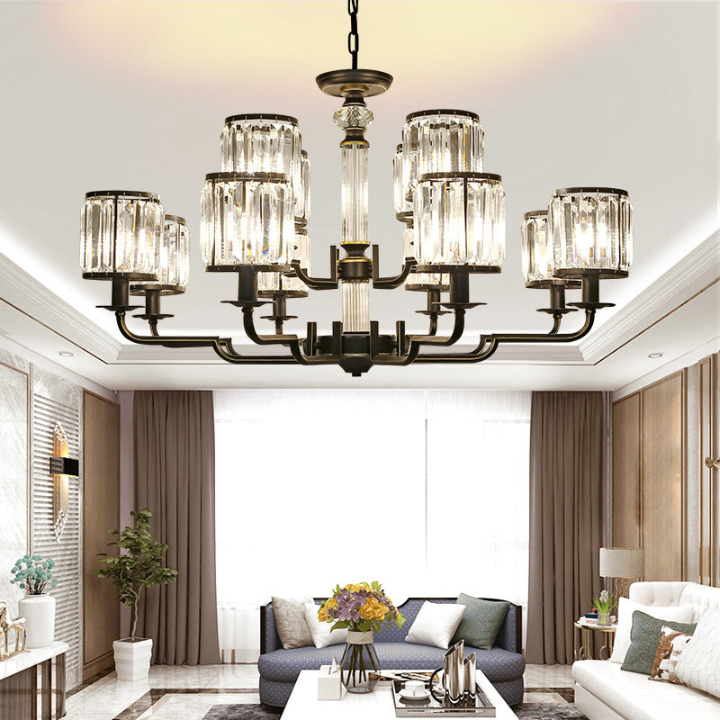 Black Finish Pendant Lamp Minimalist Crystal Cylinder Hanging Chandelier for Bedroom Clearhalo 'Ceiling Lights' 'Chandeliers' Lighting' options 2385055