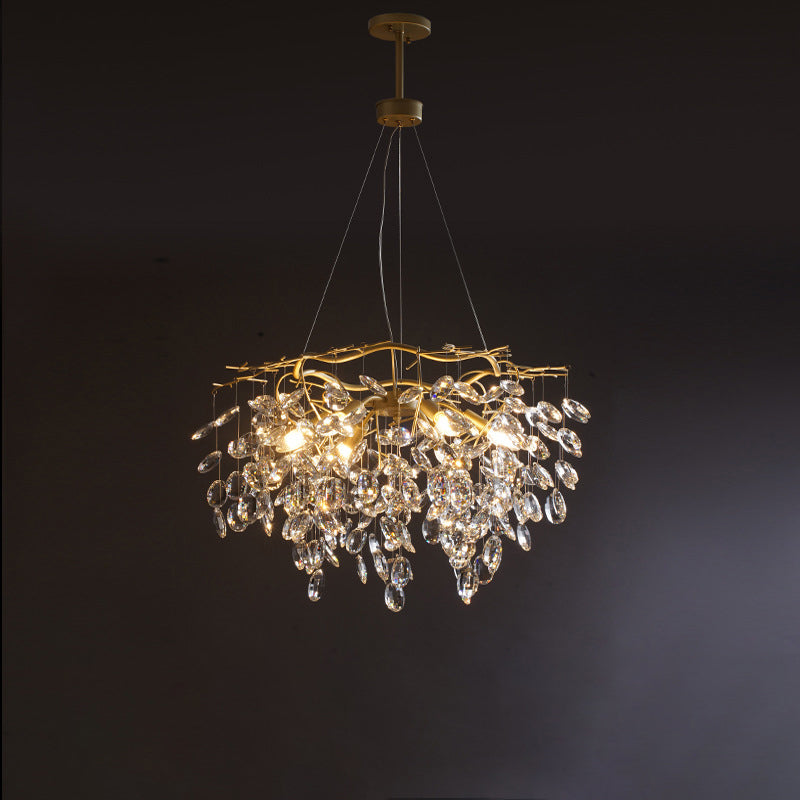 Beveled Cut Crystal Chandelier Country Brass Finish Leaf Living Room Hanging Lamp 6 Brass Clearhalo 'Ceiling Lights' 'Chandeliers' Lighting' options 2385095_1f5b564b-3772-45c2-a860-98b4be38b69f