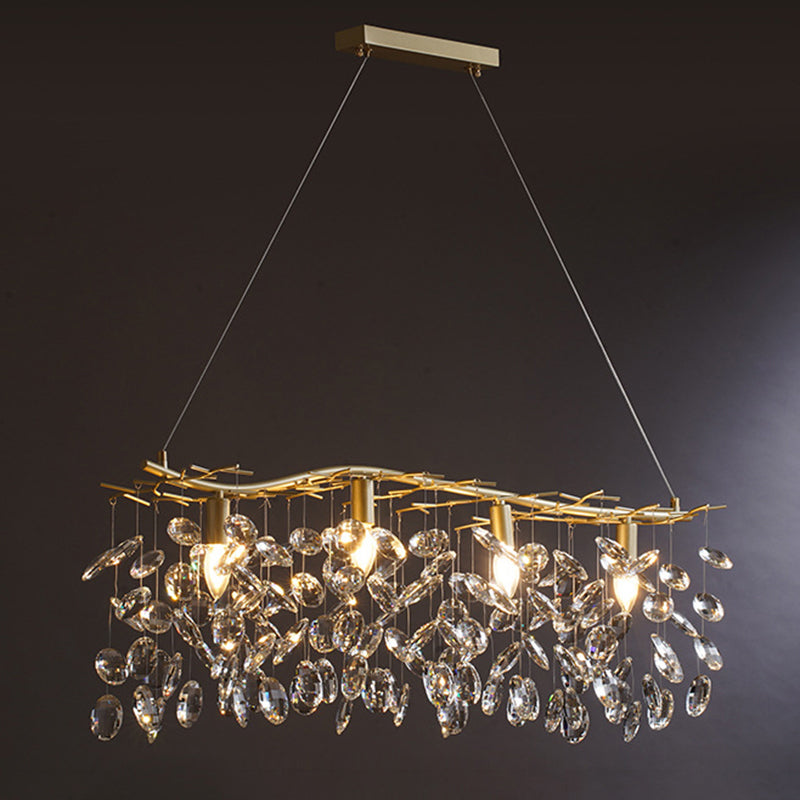 Beveled Cut Crystal Chandelier Country Brass Finish Leaf Living Room Hanging Lamp 4 Brass Clearhalo 'Ceiling Lights' 'Chandeliers' Lighting' options 2385097_7123e9a7-c869-47ef-a2fc-5ff2669b5d84