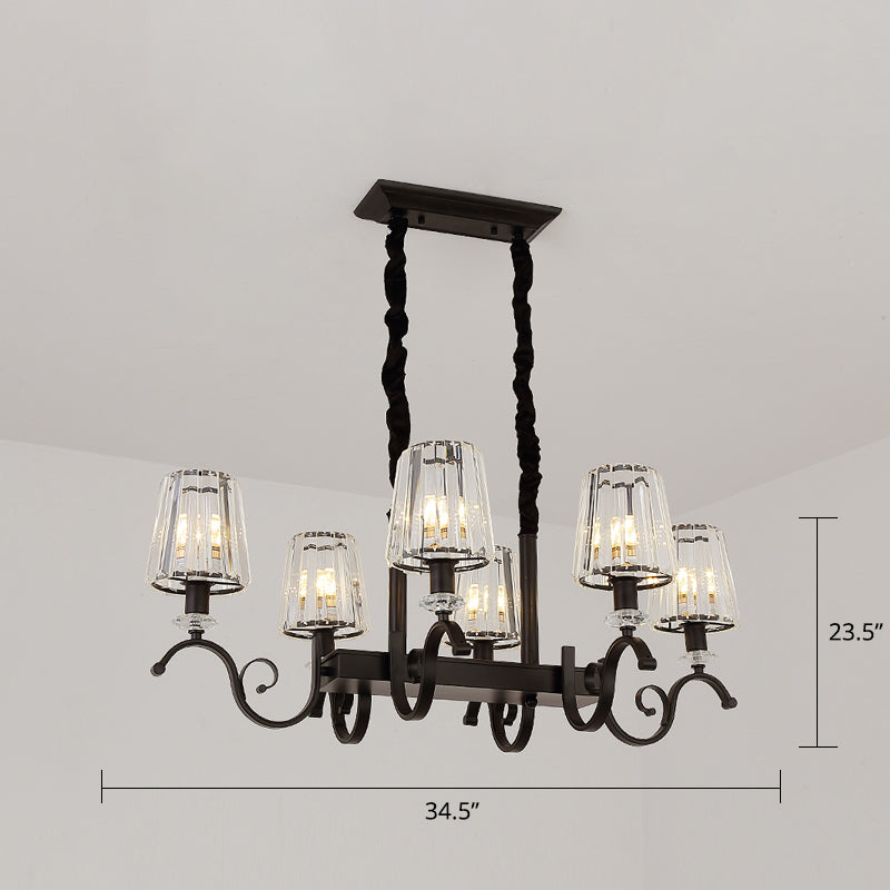 Conical Island Ceiling Light Retro Black Prismatic Crystal Pendant Light for Dining Room 6 Black Clearhalo 'Ceiling Lights' 'Island Lights' Lighting' 2385099