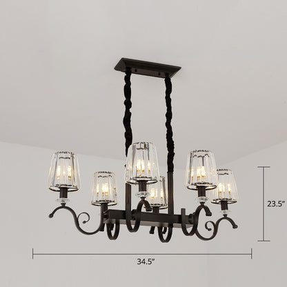 Conical Island Ceiling Light Retro Black Prismatic Crystal Pendant Light for Dining Room 6 Black Clearhalo 'Ceiling Lights' 'Island Lights' Lighting' 2385099