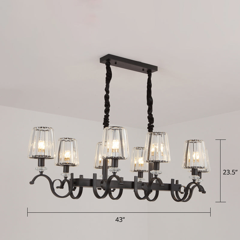 Conical Island Ceiling Light Retro Black Prismatic Crystal Pendant Light for Dining Room 8 Black Clearhalo 'Ceiling Lights' 'Island Lights' Lighting' 2385100