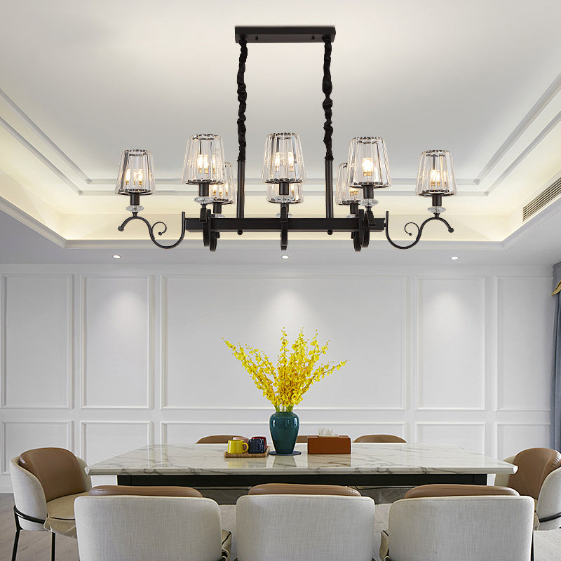 Conical Island Ceiling Light Retro Black Prismatic Crystal Pendant Light for Dining Room Clearhalo 'Ceiling Lights' 'Island Lights' Lighting' 2385101