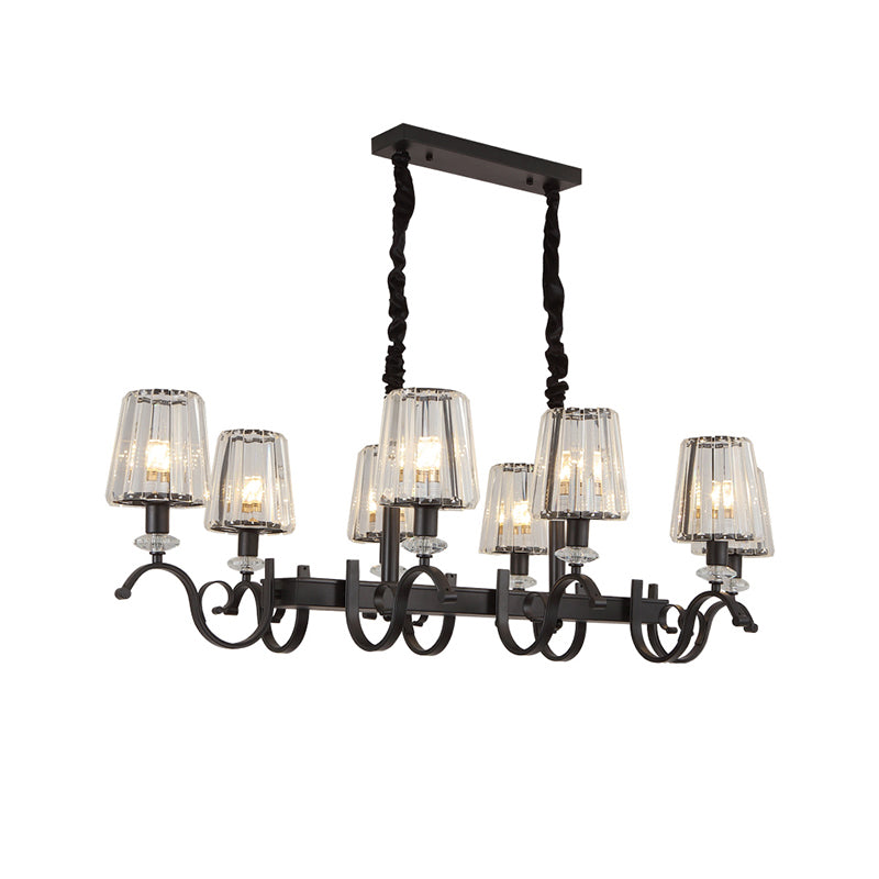 Conical Island Ceiling Light Retro Black Prismatic Crystal Pendant Light for Dining Room Clearhalo 'Ceiling Lights' 'Island Lights' Lighting' 2385104