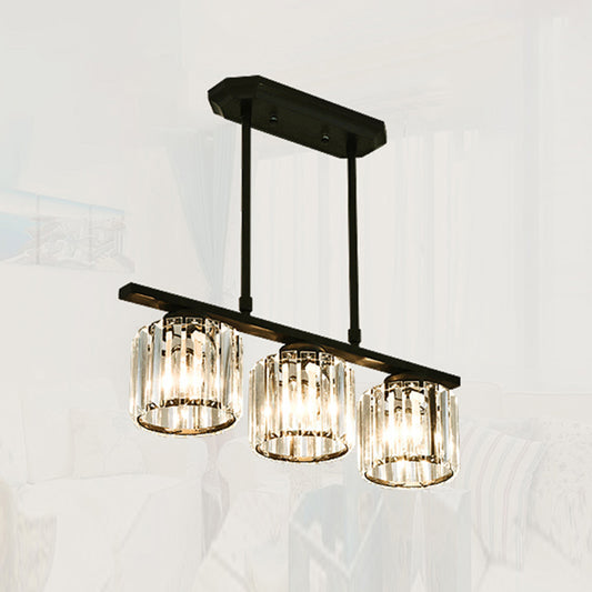 Dining Room Island Lamp Simple Style Ceiling Light with Cylindrical Crystal Shade 3 Black Clearhalo 'Ceiling Lights' 'Island Lights' Lighting' 2385106