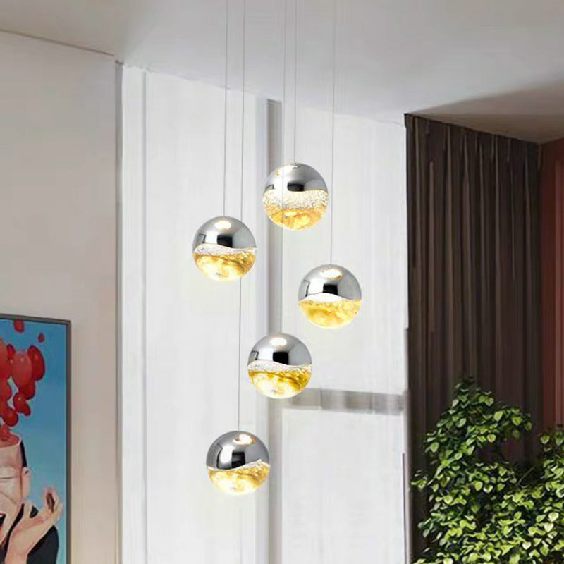Clear Glass Globe Cluster Pendant Modern Chrome Finish LED Suspension Light for Restaurant 5 Chrome Clearhalo 'Ceiling Lights' 'Modern Pendants' 'Modern' 'Pendant Lights' 'Pendants' Lighting' 2385115