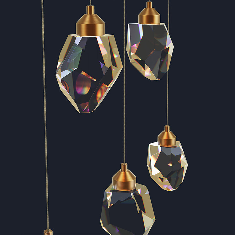 Gem Shaped LED Multi-Pendant Postmodern Crystal Clear Suspension Lighting for Dining Room Clearhalo 'Ceiling Lights' 'Modern Pendants' 'Modern' 'Pendant Lights' 'Pendants' Lighting' 2385147