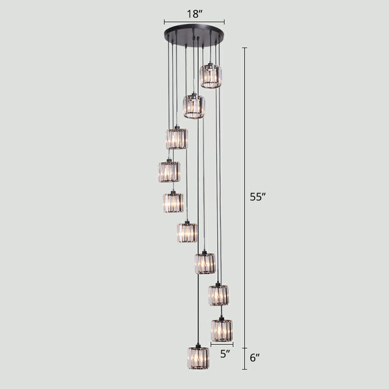 Shaded Glass Multi Light Pendant Lighting Modern Ceiling Hang Lamp for Living Room 10 Black Clearhalo 'Ceiling Lights' 'Modern Pendants' 'Modern' 'Pendant Lights' 'Pendants' Lighting' 2385158