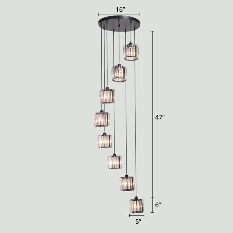 Shaded Glass Multi Light Pendant Lighting Modern Ceiling Hang Lamp for Living Room 8 Black Clearhalo 'Ceiling Lights' 'Modern Pendants' 'Modern' 'Pendant Lights' 'Pendants' Lighting' 2385166