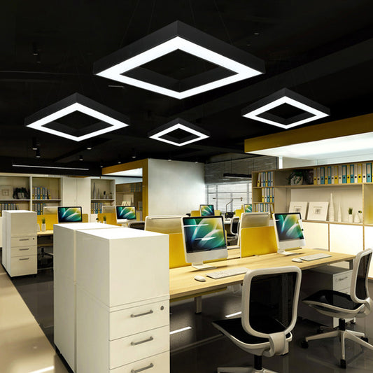 Simple LED Hanging Ceiling Light Square Chandelier Lighting with Acrylic Shade for Office Black Clearhalo 'Ceiling Lights' 'Chandeliers' 'Modern Chandeliers' 'Modern' Lighting' 2385204