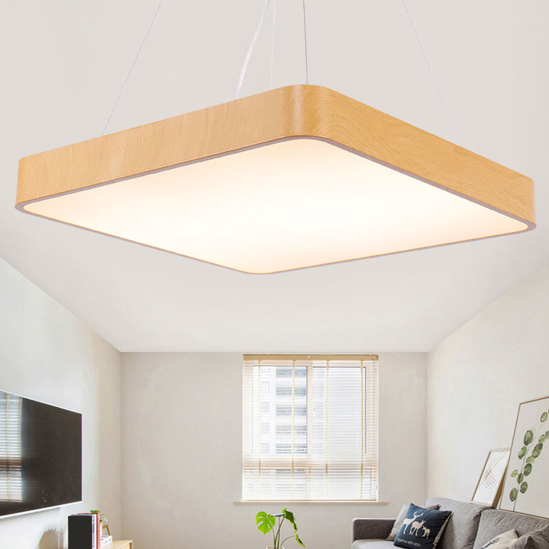 Ultrathin LED Hanging Light Fixture Minimalist Metal Wood Pendant Chandelier for Office Wood Clearhalo 'Ceiling Lights' 'Chandeliers' 'Modern Chandeliers' 'Modern' Lighting' 2385209
