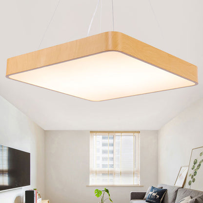 Ultrathin LED Hanging Light Fixture Minimalist Metal Wood Pendant Chandelier for Office Wood Clearhalo 'Ceiling Lights' 'Chandeliers' 'Modern Chandeliers' 'Modern' Lighting' 2385209