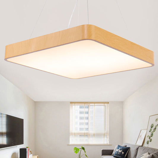 Ultrathin LED Hanging Light Fixture Minimalist Metal Wood Pendant Chandelier for Office Wood Clearhalo 'Ceiling Lights' 'Chandeliers' 'Modern Chandeliers' 'Modern' Lighting' 2385209