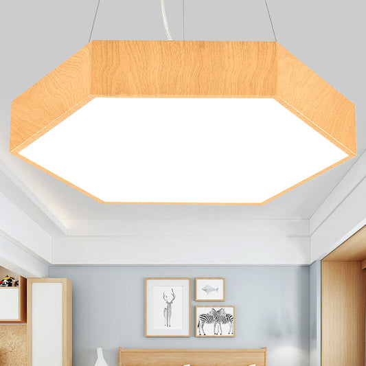 Hexagon LED Pendant Lamp Simplicity Metal Light-Wood Chandelier Light Fixture for Bedroom Light Wood Clearhalo 'Ceiling Lights' 'Chandeliers' 'Modern Chandeliers' 'Modern' Lighting' 2385215