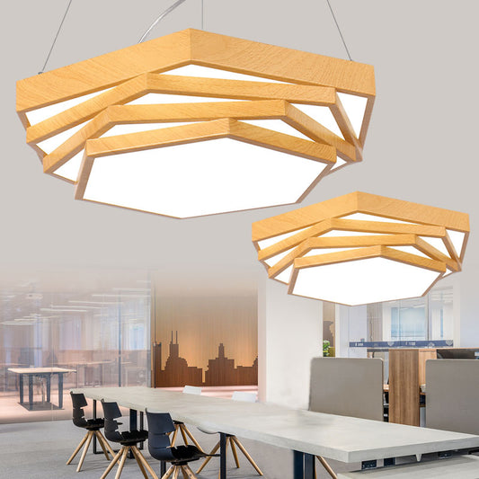 Spiral Hexagon Office Chandelier Acrylic Modern LED Suspension Lighting in Light Wood Clearhalo 'Ceiling Lights' 'Chandeliers' 'Modern Chandeliers' 'Modern' Lighting' 2385225