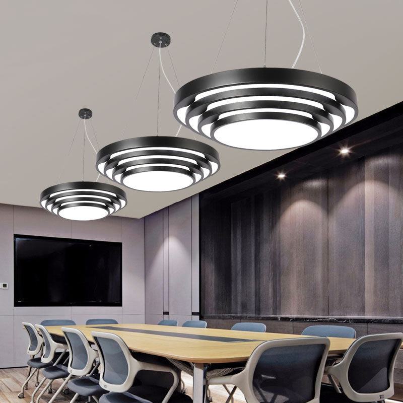 Modern LED Hanging Light Layered Round Chandelier Light with Acrylic Shade for Office Clearhalo 'Ceiling Lights' 'Chandeliers' 'Modern Chandeliers' 'Modern' Lighting' 2385240