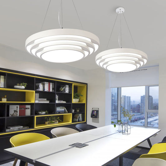 Modern LED Hanging Light Layered Round Chandelier Light with Acrylic Shade for Office White Clearhalo 'Ceiling Lights' 'Chandeliers' 'Modern Chandeliers' 'Modern' Lighting' 2385241